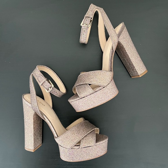 Aldo Shoes - Glitter Pink and Silver Aldo Platform Heels